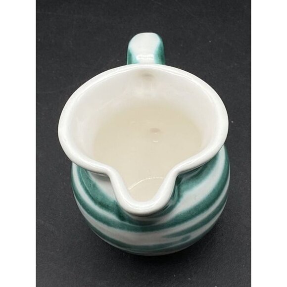 Gmundner Keramik Austria Green Dizzy Stripe Hand Painted Dizzi Creamer 2 1/4” - Picture 5 of 10